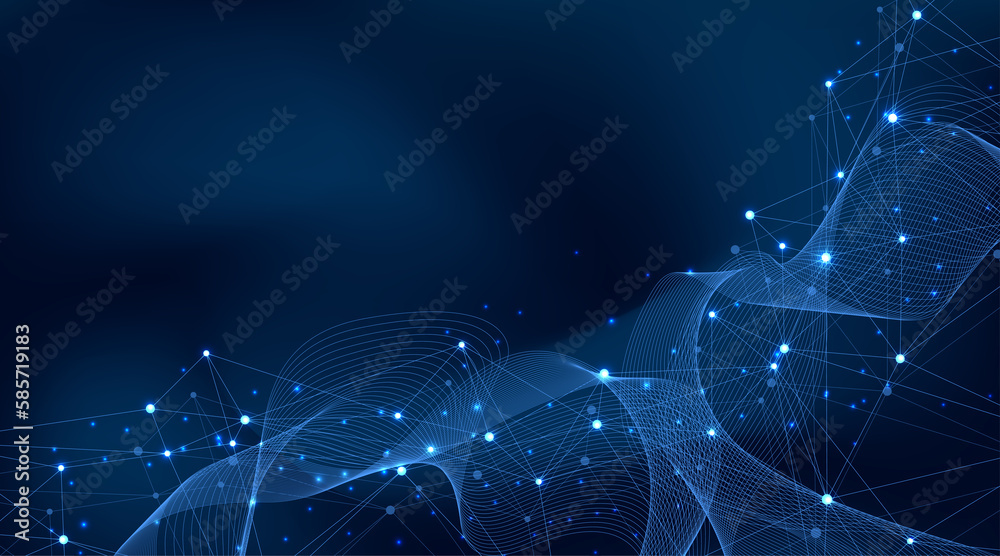 Aufkleber Abstract plexus background with connected lines and dots. Wave flow. Plexus geometric effect Big data with compounds. Lines plexus, minimal array. Digital data visualization, illustration