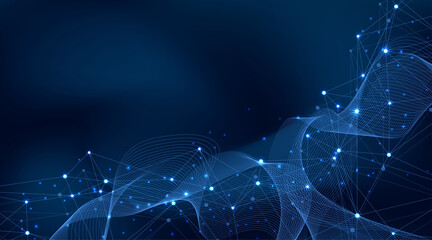 Abstract plexus background with connected lines and dots. Wave flow. Plexus geometric effect Big data with compounds. Lines plexus, minimal array. Digital data visualization, illustration