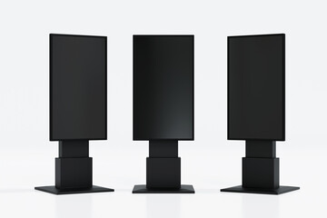 Blank mock up vertical billboard or LCD screen floor stand, 3D rendering.
