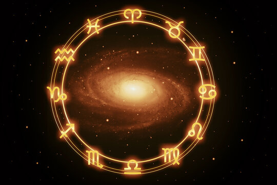 Astrologische Sternzeichen mit einer zentralen Galaxie oder Milchstra&szlig;e in der Mitte