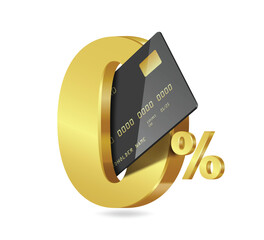 black credit card is inserted into the center of the zero number gold for interest promotion advertising design 0% or 0% fee