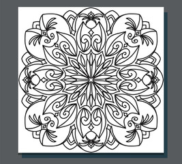 A design element. Mandala coloring book. Anti-stress coloring. Vector illustration drawn by hand with a blue line. Decorative round decoration for coloring books, greeting cards. Isolated pattern 
