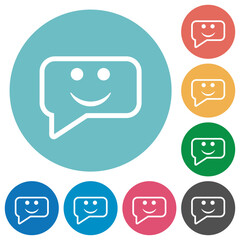 Fototapeta premium Rounded square smiling chat bubble outline flat round icons