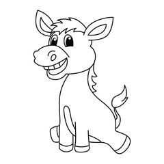 Funny donkey cartoon characters vector illustration. For kids coloring book.