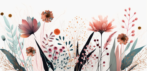 Fototapeta premium Bunch of colorful fowers in the watercolor style. Beautiful illustration picture. Generative AI