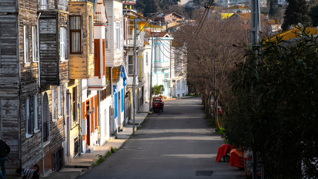 A street from Heybeliada, traditional wooden houses, Istanbul