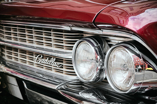 Headlights and grill of Cadillac Coupe De Ville illustrative editorial