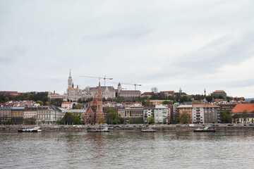 Budapest view with Danube on cloudy day