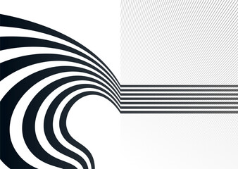 Future lines in 3D perspective vector abstract background, black and white linear composition, optical illusion op art.