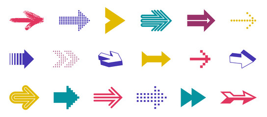 Arrows vector big set of different shapes styles and concepts, cursors for icons or logo creation, graphic design elements for web or print.