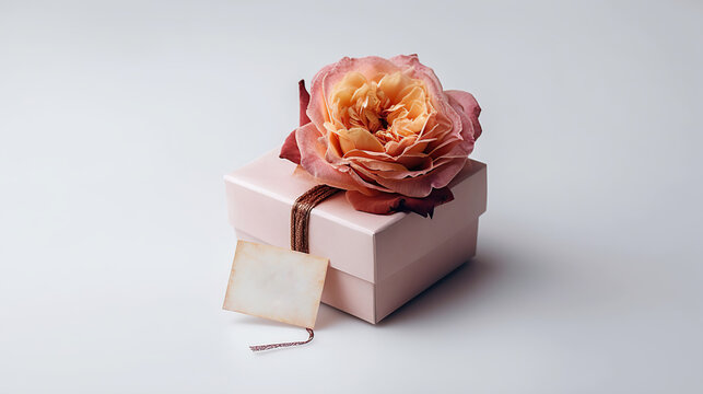 Mothers day gift box with pink roses. Generative AI illustration.