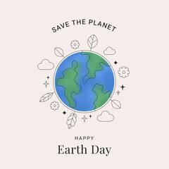 Happy Earth Day! Vector banner, card, template, social poster on the theme of saving the planet. Trendy modern illustration. Make everyday earth day.