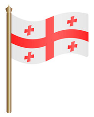 Flag of Georgia. Vector illustration. The white fabric is decorated with five red crosses. The national symbol of the state develops in the wind. Gradient. Isolated background. Political themes. 