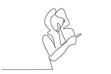 one woman secretly gossiping silent talking giving information showing line minimal art
