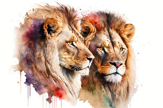 portrait of a lion in aquarelle style, Generative Ai