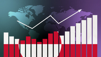 Greenland bar chart graph with ups and downs, increasing values, concept of economic recovery and business improving, businesses reopen, politics conflicts, war concept with flag © elif