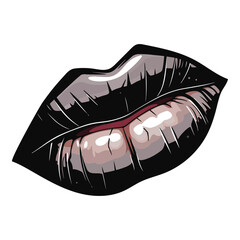 Lips With Black Lipstick Flat Icon Isolated On White Background