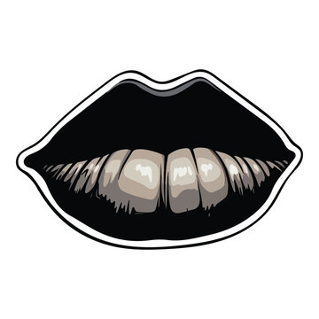 Lips With Black Lipstick Flat Icon Isolated On White Background