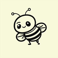 Bee cute animal design, illustration, vector on black, pink background.