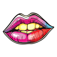Colorful Lipstick Lips Flat Icon Isolated On White Background