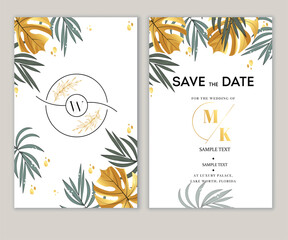 wedding card template elegant classic leaves decor bright design