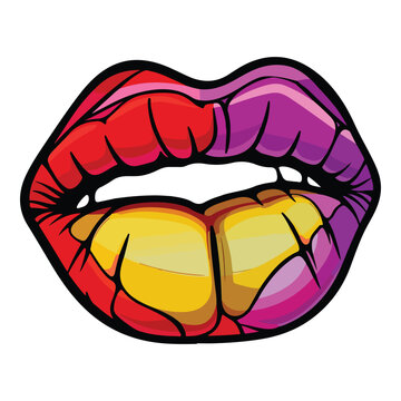 Colorful Lipstick Lips Flat Icon Isolated On White Background