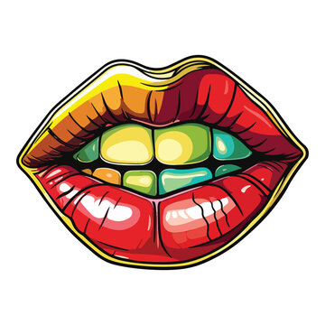 Colorful Lipstick Lips Flat Icon Isolated On White Background