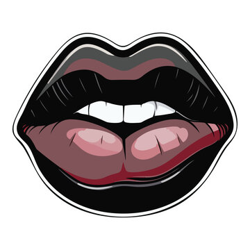 Opened Mouth With  Black Lipstick Flat Icon Isolated On White Background