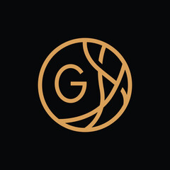 Initial G logo, letter G inside abstract circle shape, line art style vector