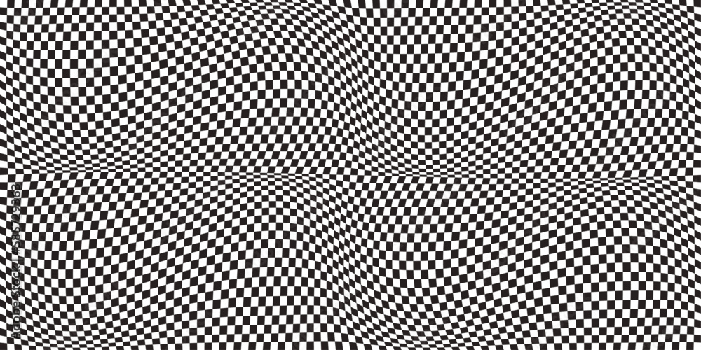 Poster Checkered grid. Vector racing flag made of raised canvas. Black and white racing chess pattern. For print and interior design, wallpaper, textiles, notebooks, pillows.
