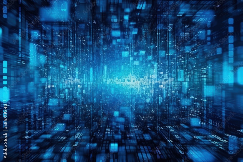 Poster an abstract blue and black background with overlapping squares. generative ai
