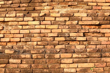 Old brick wall texture background with green leaves
