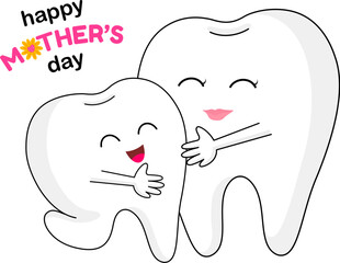 Mom and kids tooth character. Happy mother's day. Dental care concept. Vector illustration.