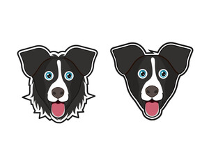 Simple dog Face illustration, Front Face, shocked dog, black dog with blue eyes