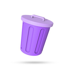 3D rendered purple wastebasket icon