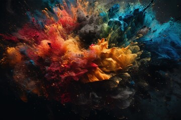 Fototapeta na wymiar vibrant burst of colored smoke and water. Generative AI