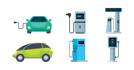 Electric cars at EV charger, Eco electro vehicles recharging at EVSE, Car Electric vehicle, electric power.