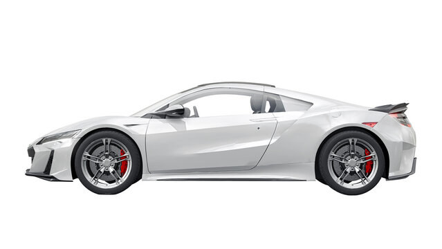 San Diego, USA. March 26, 2023. White Acura NSX Type-S 2022. Hybrid innovative sports car coupe. 3d rendering