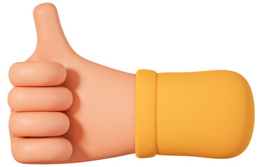 Thumb up hand gesture 3d illustration. 3d cartoon hand thumb up or like sign