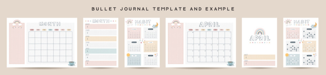 Bullet journal template. Vector illustration.