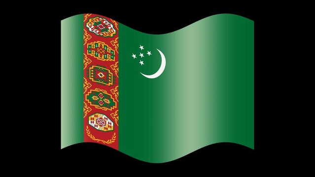 Animated turkmenistan flag. Turkmen flag icon. The waving glossy banner of turkmenistan. State patriotic banner. Design element, transparent, seamless loop