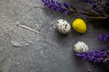 Obraz premium Easter decoration with eggs and lavender .