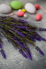 Obraz na płótnie Canvas Easter decoration with eggs and lavender .