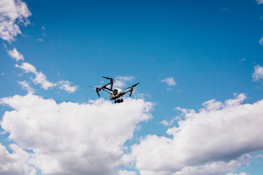 Low angle view of drone flying