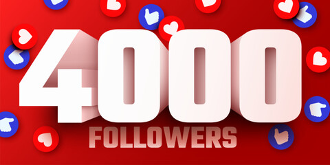 4k or 4000 followers thank you. Social Network friends, followers, Web user Thank you celebrate of subscribers or followers and likes. Vector illustration