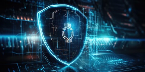 Blue protection shield, cyber security, Generative AI 