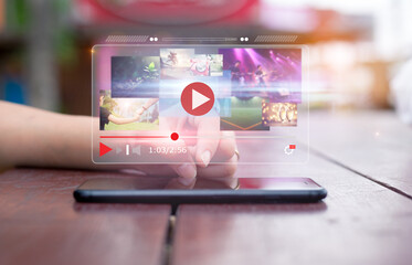 live video content online streaming marketing concept.close-up of Hands holding mobile phone