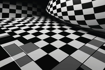 Fototapeta premium Abstract black and white checkered background. Geometric pattern with visual distortion effect. 
