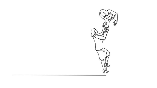 Animated self drawing of continuous line draw businesswoman helping another climb wall. Successful leading businesswoman helping another one to get over brick wall. Full length one line animation
