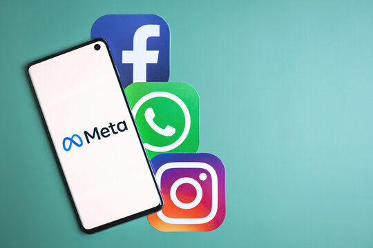 META Logo On Smartphone Screen Next To Facebook, Whatsapp And Instagram Icons. Facebook Changes Company Name To Meta And Focuses On Metaverse In Its Rebrand. Swansea, UK - November 2, 2021.